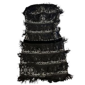 Handmade Black and White Fringe Strapless Tiered 20's Flapper Mini Dress Size S
